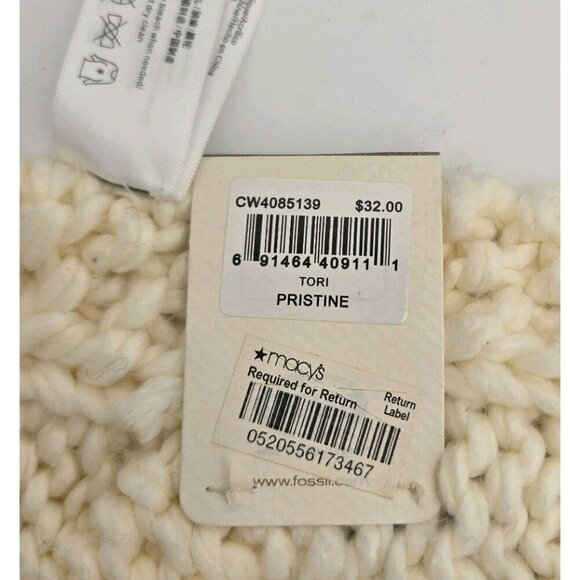 New FOSSIL Tori Pristine Acrylic Soft Scarf Neutral Crochet Ivory Large Button - Picture 6 of 8